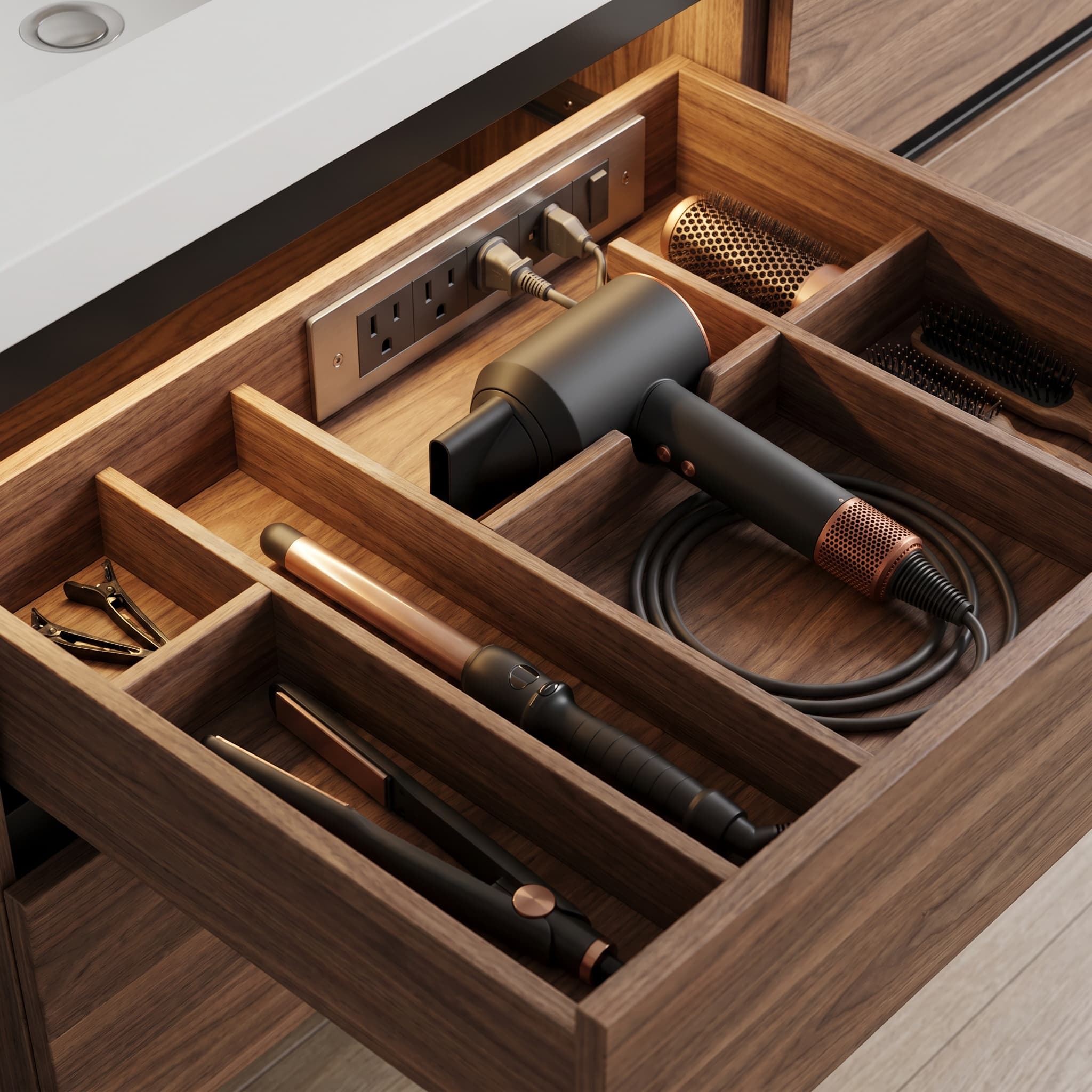 In-drawer electrical outlet
