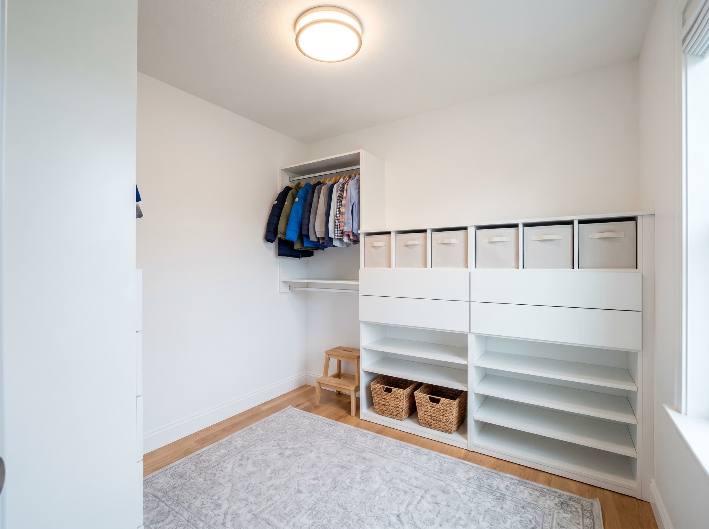 Alpharetta, GA · Kid's walk-in with low drawers and accessible shoe shelves.