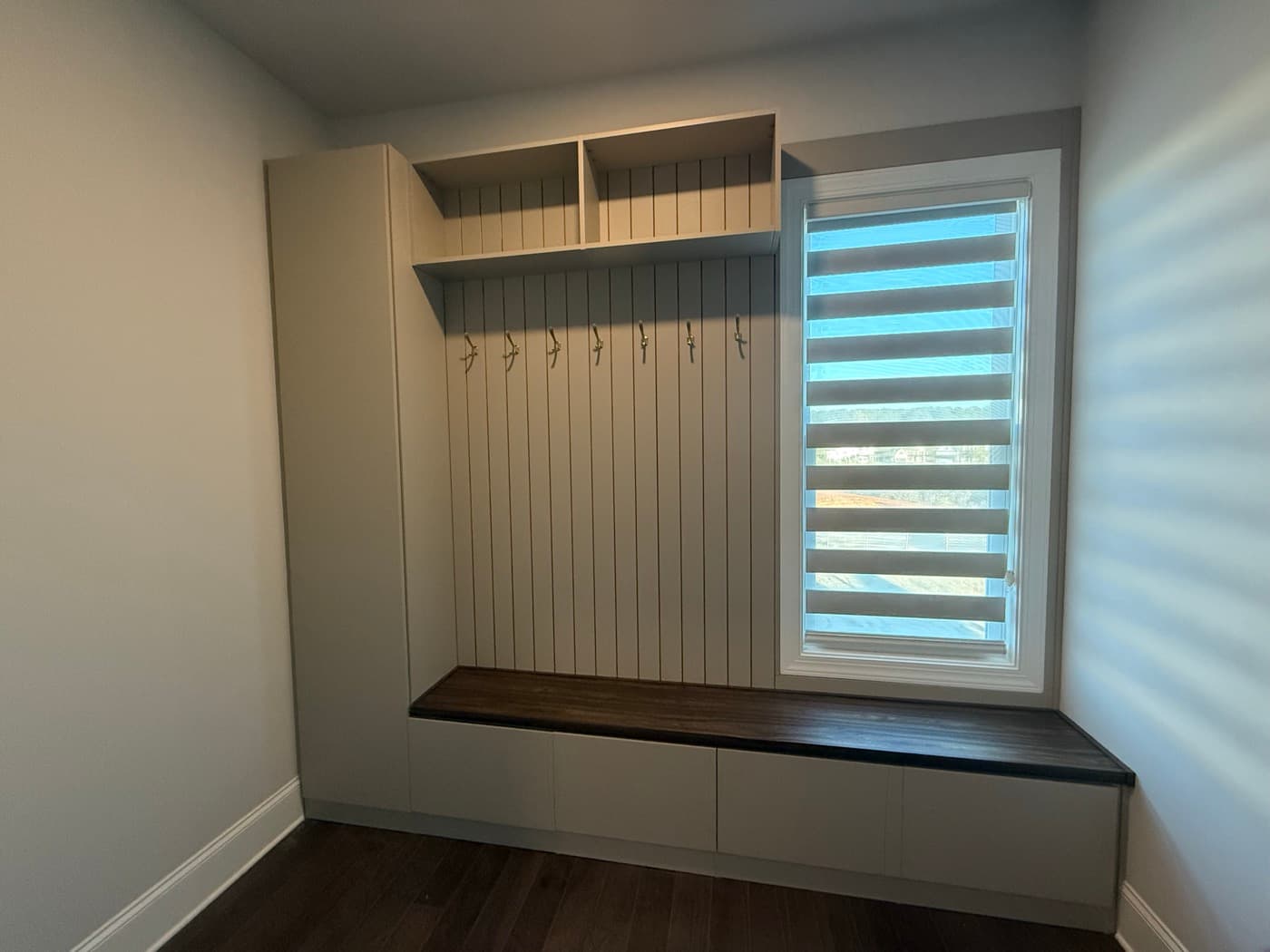 Kennesaw, GA · Mudroom built-ins with bench, cubbies, and hooks.