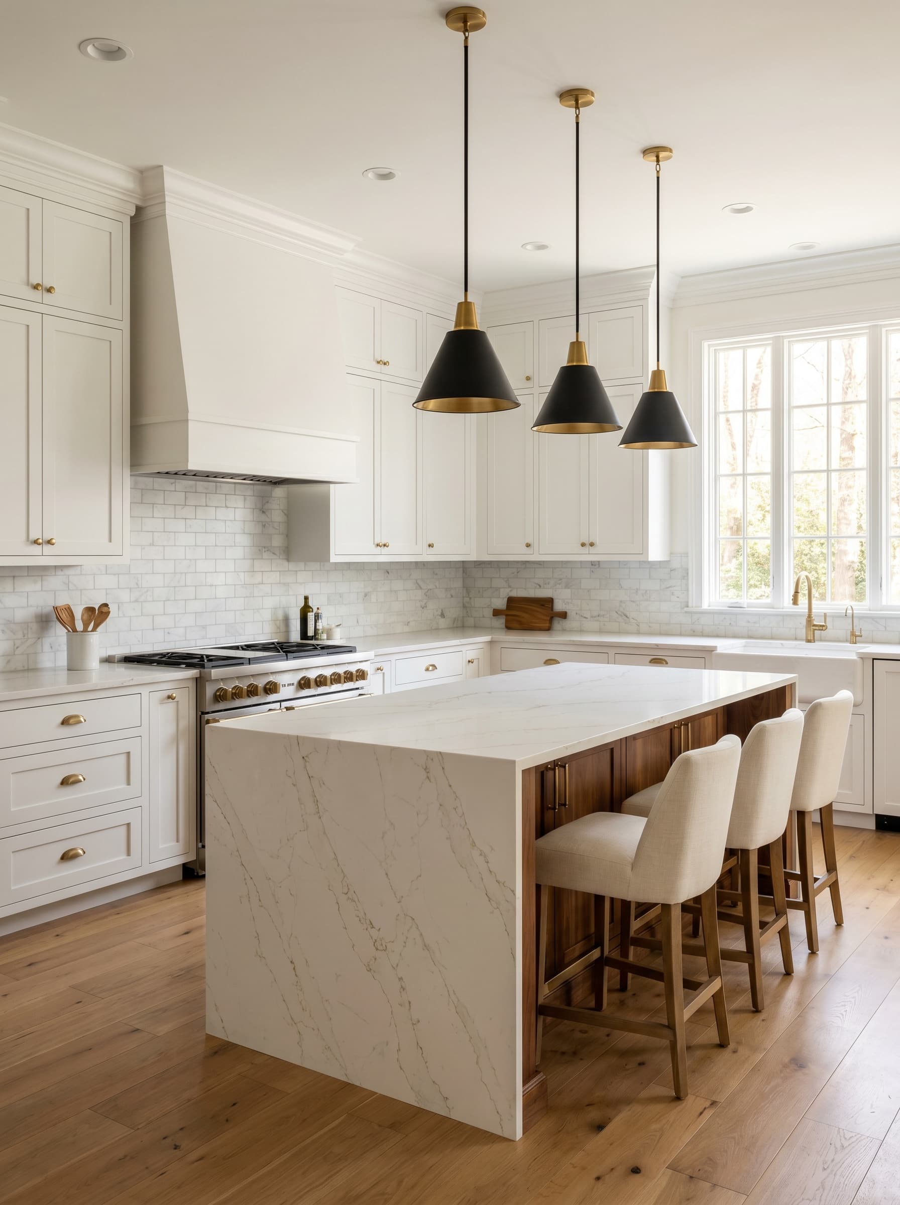 Built in Alpharetta, GA · Shaker White perimeter + Shaker Caramelo island · PT41 Calacatta quartz