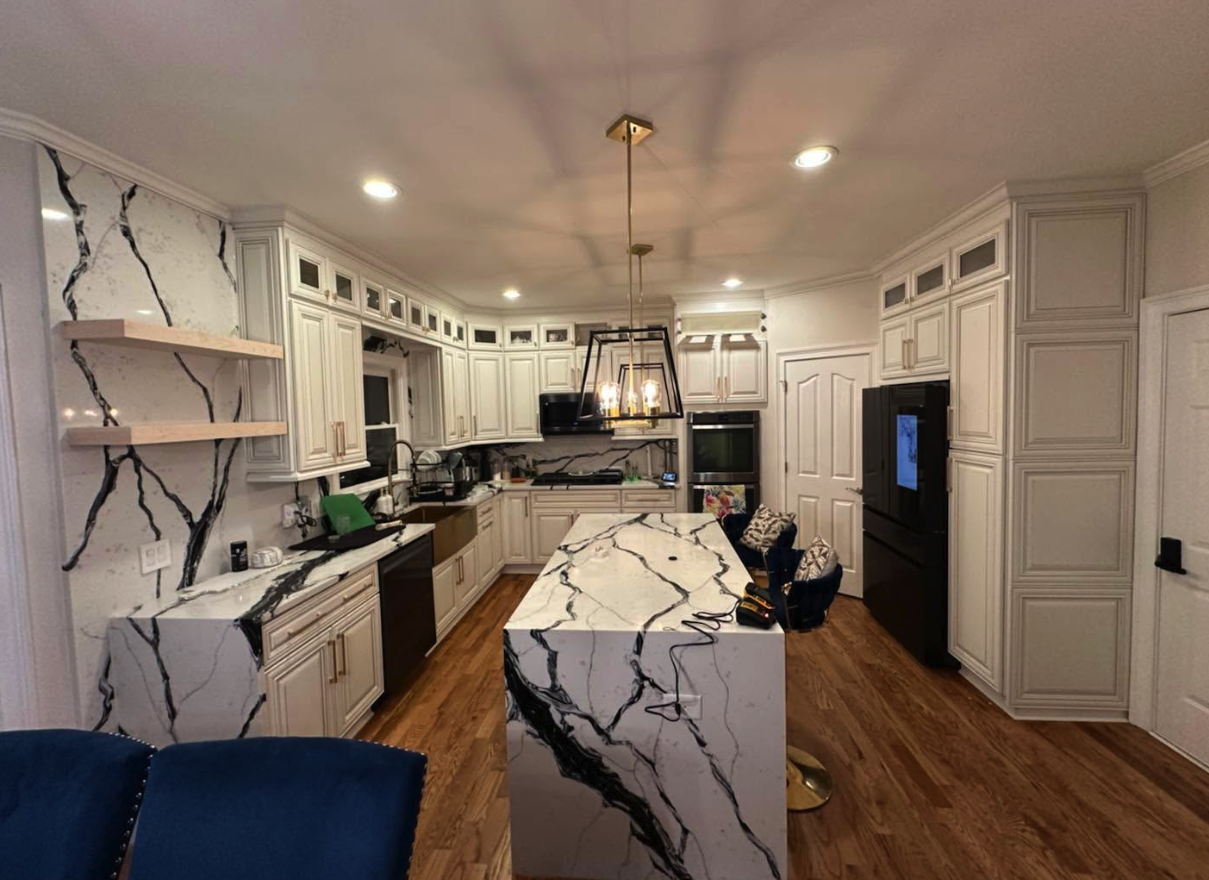 Marble-island kitchen